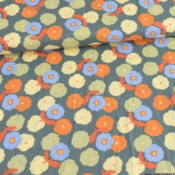 Popeline Pinchi motif fleurs fond thym - OEKO TEX