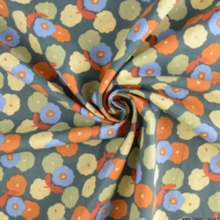 Popeline Pinchi motif fleurs fond thym - OEKO TEX