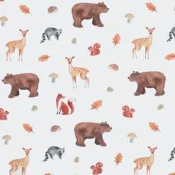 Popeline Poppy motif animaux de la foret fond Blanc - OEKO TEX