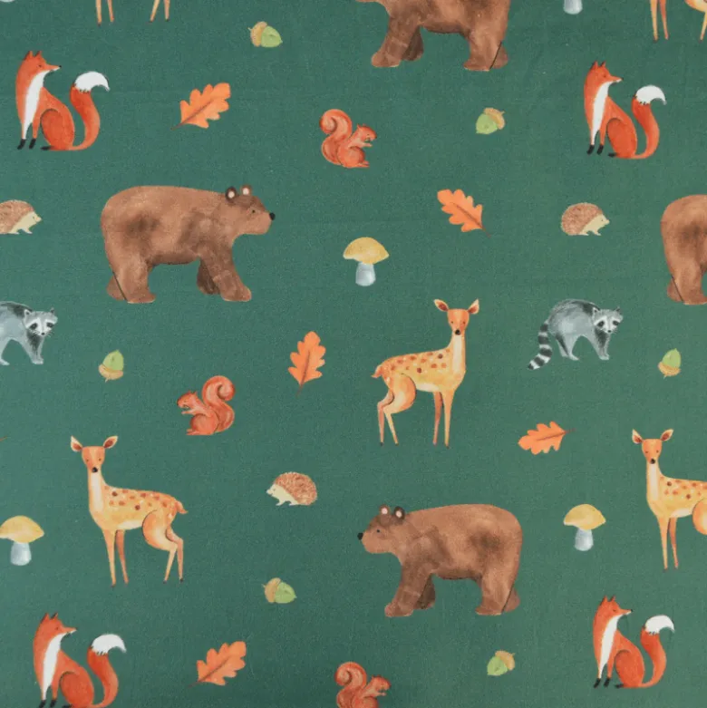 Popeline Poppy motif animaux de la foret fond vert - OEKO TEX