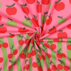 Popeline Poppy à rayures motif cerises rouges