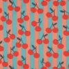 Popeline Poppy à rayures roses et pétrole clair motif cerises rouges