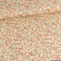 Popeline Sixtine motif fleurs rose argile fond écru