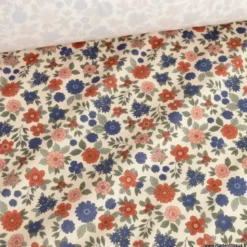 Pul contact alimentaire Marion motifs fleurs bleues et terracotta fond écru - motif exclusif
