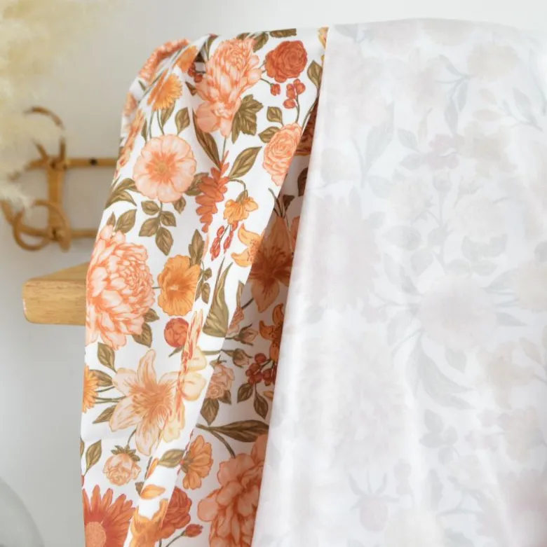 Pul contact alimentaire motif fleurs Élisabeth orange et kaki