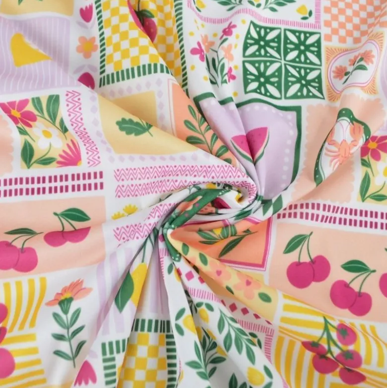 Pul contact alimentaire motifs Patchwork prune et jaune - motif exclusif