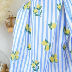 Pul contact alimentaire motifs citrons et rayures bleues - motif exclusif
