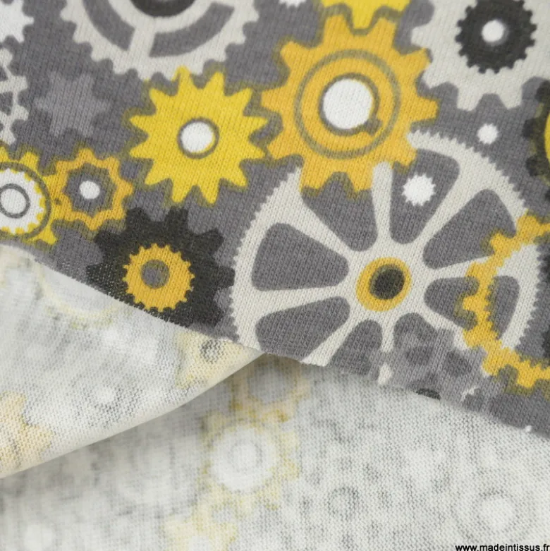 Pul contact alimentaire motifs Engrenages moutarde et gris - oeko tex
