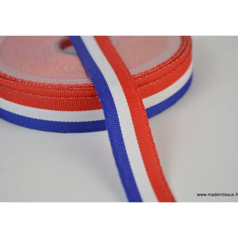 Ruban polyester Bleu blanc rouge Tricolore 15mm