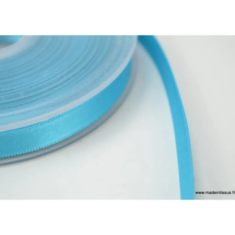 Ruban SATIN double face BLEU TURQUOISE, 10 mm, .