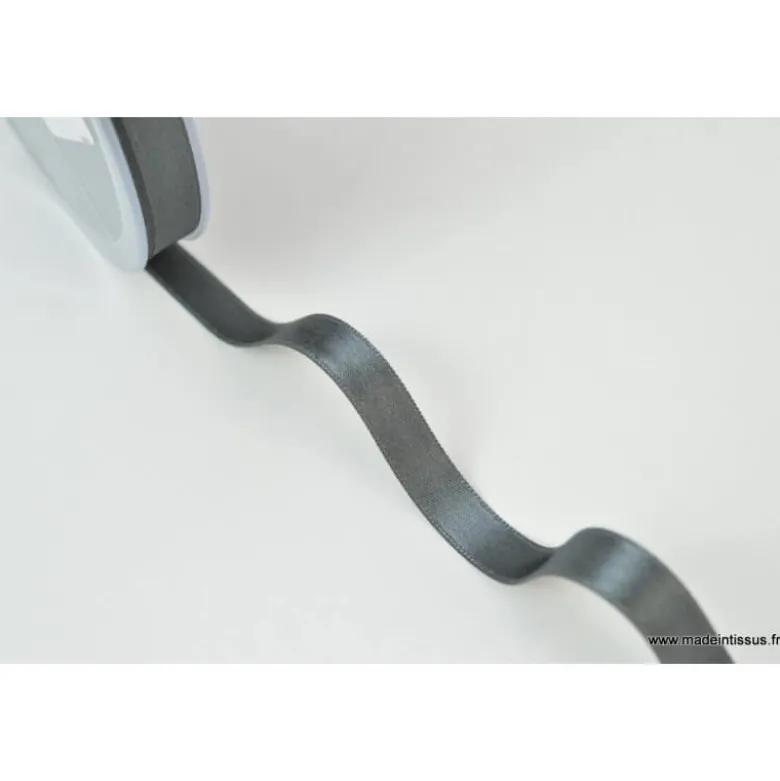 Ruban SATIN double face GRIS ANTHRACITE , 10 mm