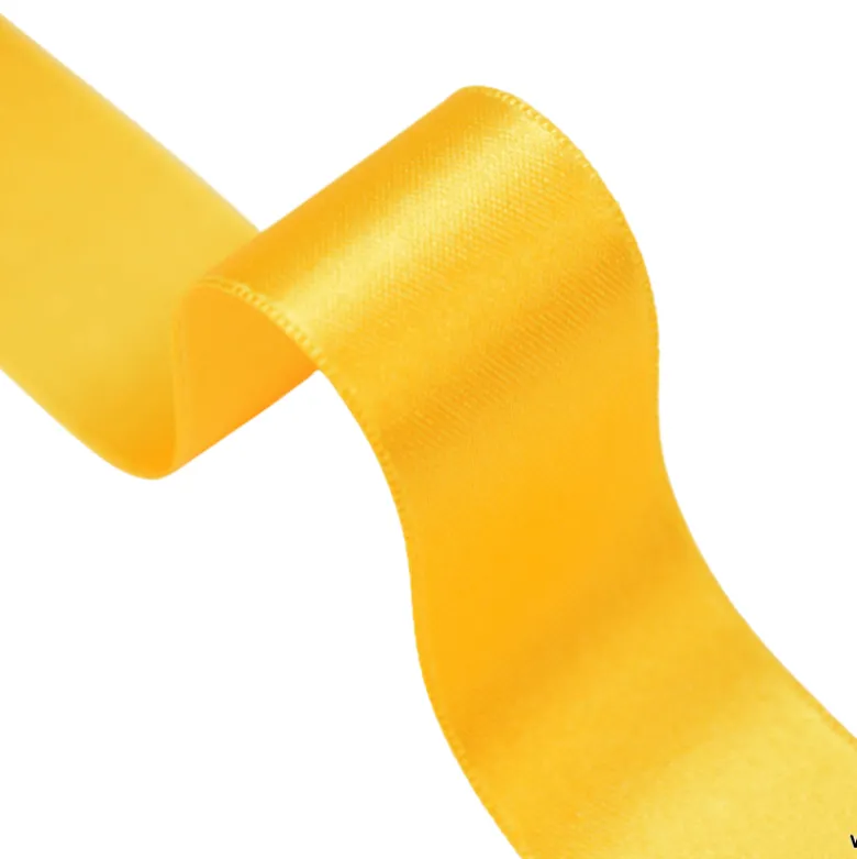Ruban SATIN double face JAUNE , 25 mm, .