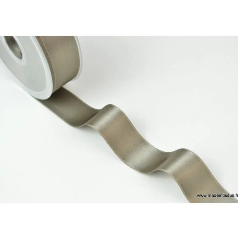 Ruban SATIN double face TAUPE , 25 mm