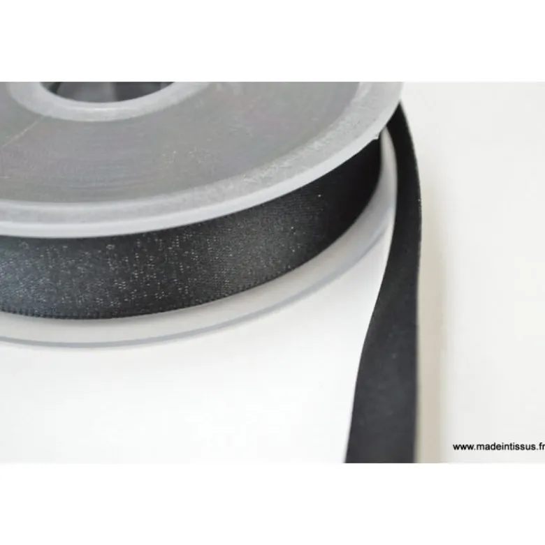Ruban SATIN LUREX ARGENT - TRAME NOIR, 15 mm, .