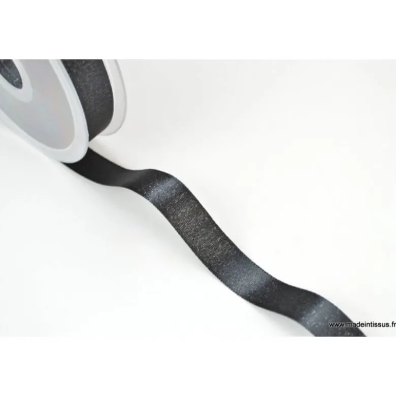Ruban SATIN LUREX ARGENT - TRAME NOIR, 15 mm, .