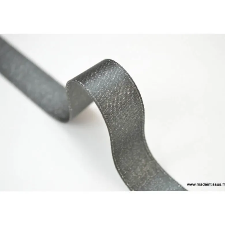 Ruban SATIN LUREX ARGENT - TRAME GRIS, 15 mm, .