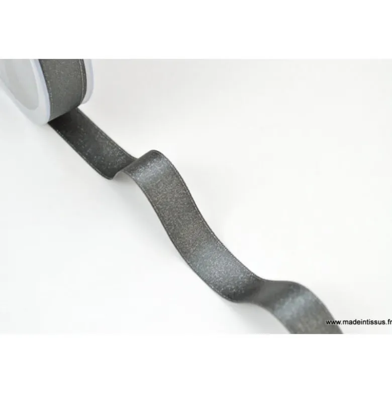 Ruban SATIN LUREX ARGENT - TRAME GRIS, 15 mm, .