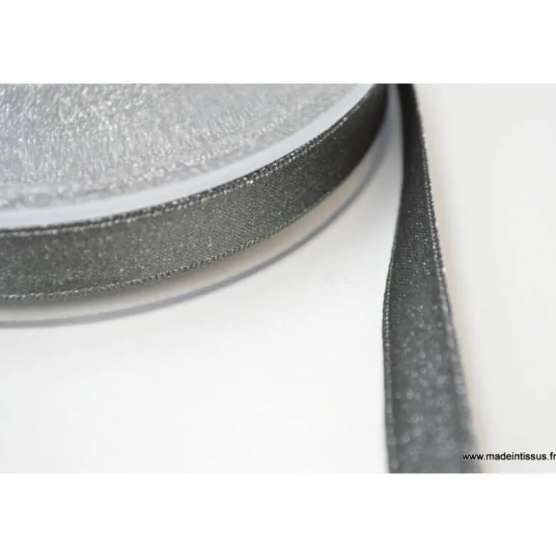 Ruban SATIN LUREX ARGENT - TRAME GRIS, 10 mm