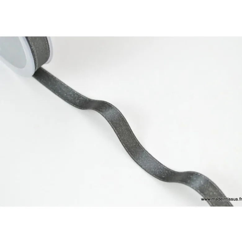 Ruban SATIN LUREX ARGENT - TRAME GRIS, 10 mm