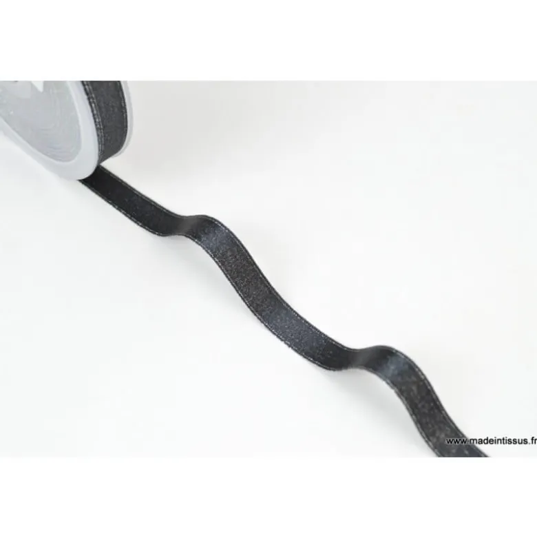 Ruban SATIN LUREX ARGENT - TRAME NOIR, 10 mm