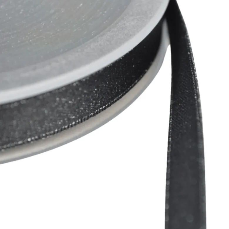 Ruban SATIN LUREX ARGENT - TRAME NOIR, 10 mm
