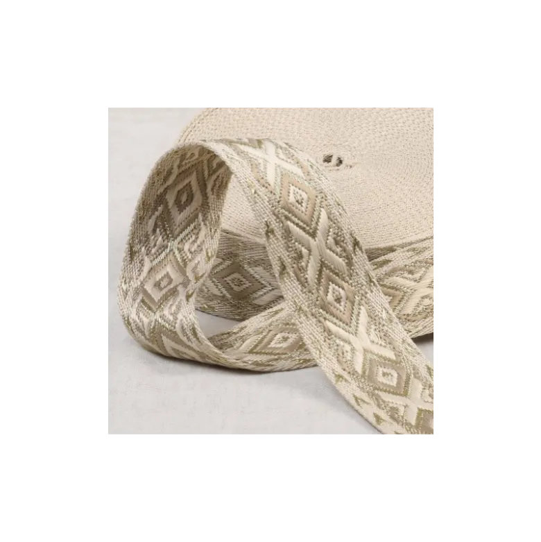 Sangle jacquard Ethnique 38mm - Beige et Or