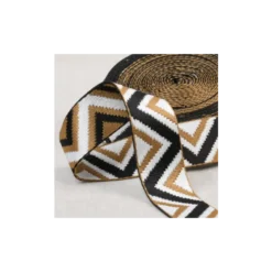 Sangle jacquard Ethnique 38mm - Chevron camel, noir et blanc