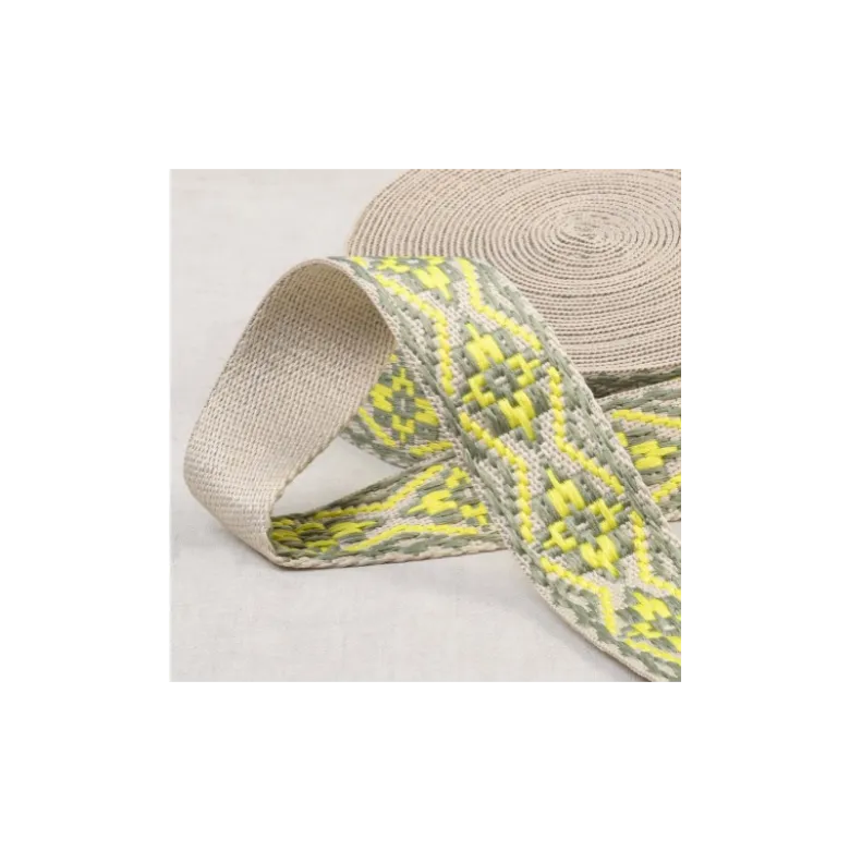 Sangle jacquard Ethnique 38mm - Jaune citron