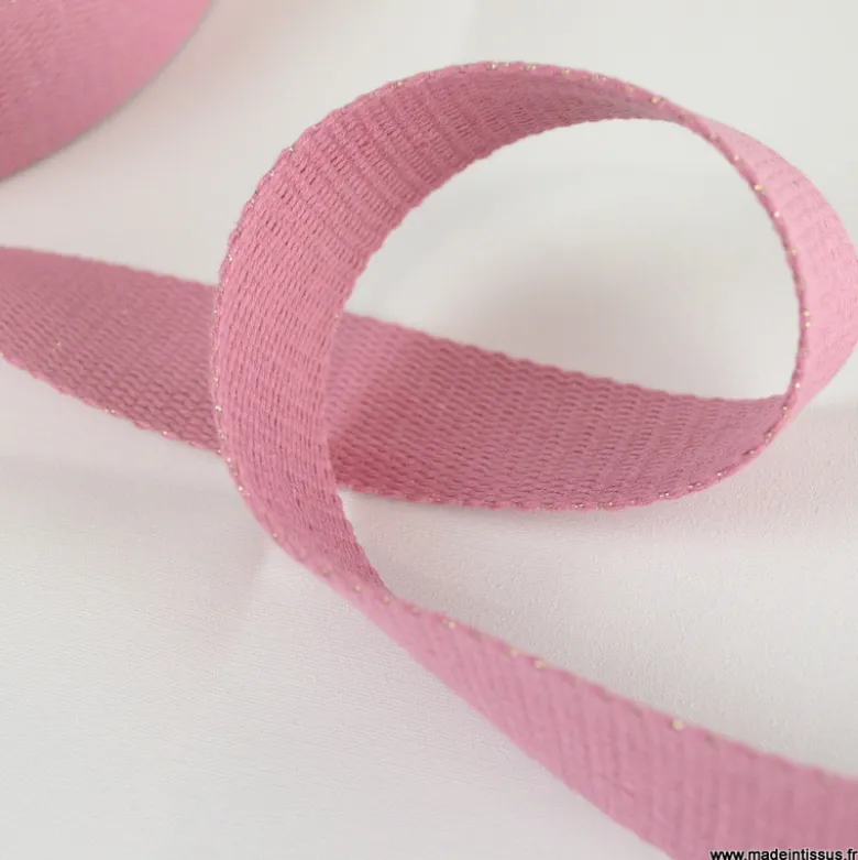 Sangle Lurex scintillante vieux rose 30mm pour sac