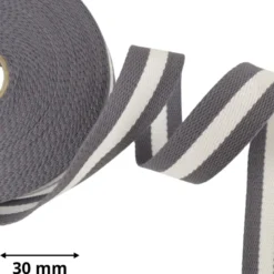 Sangle souple bicolore 30mm en coton - Gris et Blanc