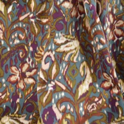 Satin Duchesse Imprimé – Motif Paisley & Fleurs sur Fond Bleu