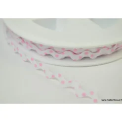 Serpentine Croquet à Pois Rose sur fond Blanc 9mm x1m