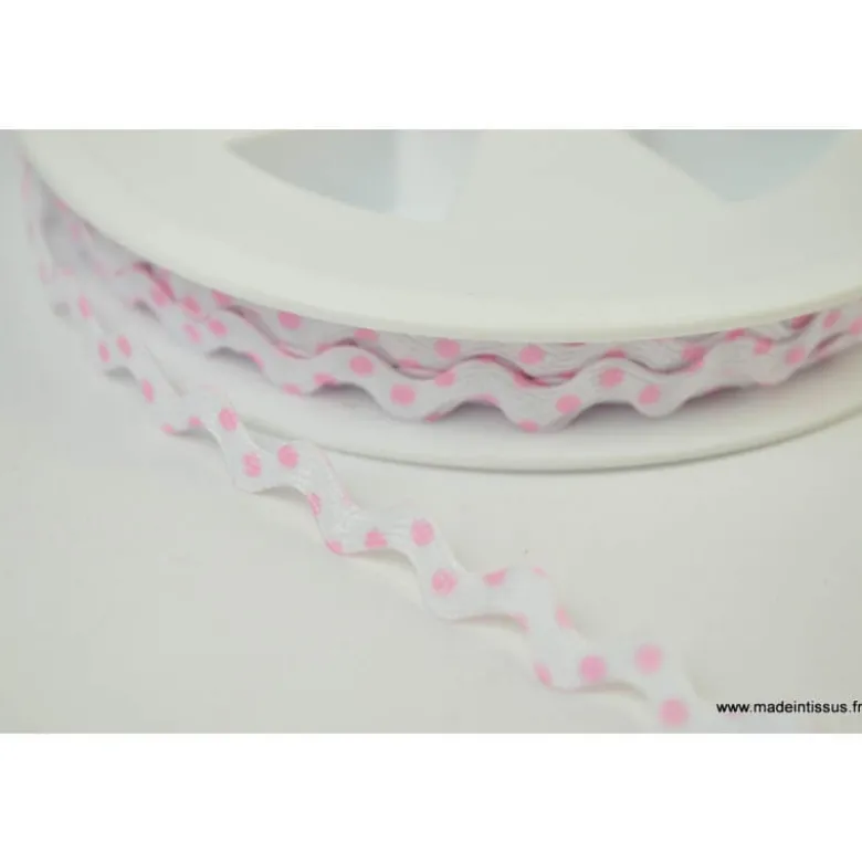 Serpentine Croquet à Pois Rose sur fond Blanc 9mm x1m