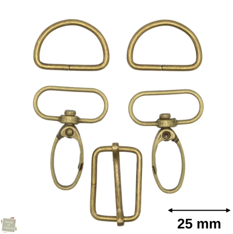 Set d'accessoires pour sac - 25mm - or antique
