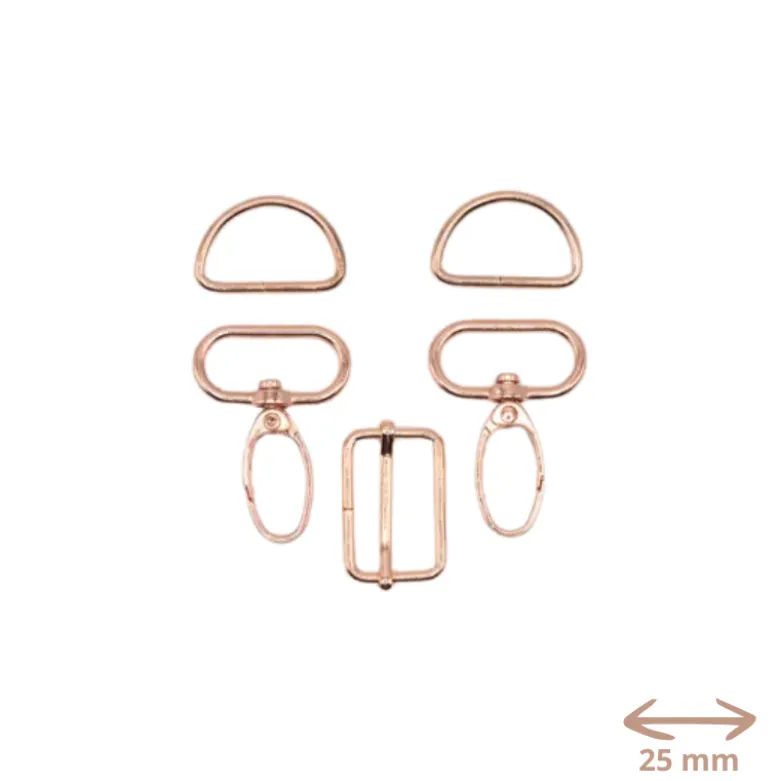 Set d'accessoires pour sac - 25mm - rose doré