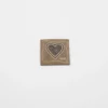 Étiquette tissée - Coeur et strass fond beige