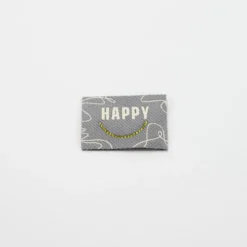 Étiquette tissée gris - Happy - strass doré