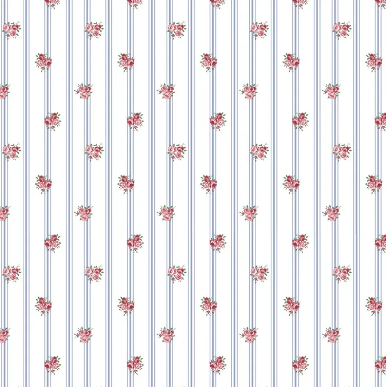 Tissu Batifolle en coton motif fleurs et rayures fond blanc - OEKO TEX
