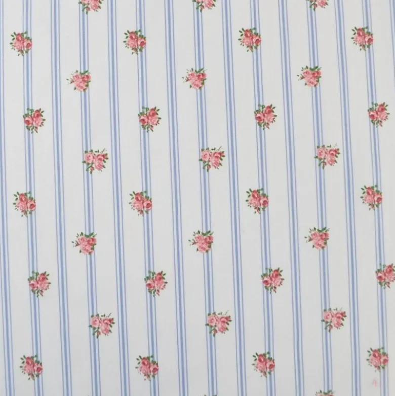 Tissu Batifolle en coton motif fleurs et rayures fond blanc - OEKO TEX
