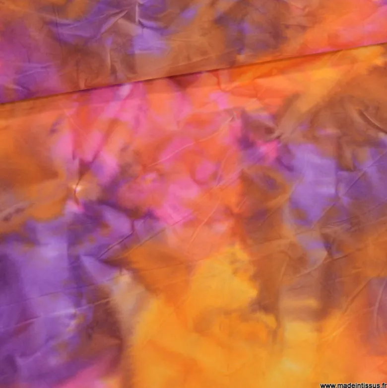 Tissu Batik marbré orange et violet