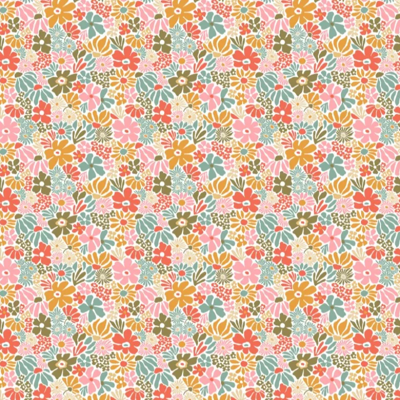 Tissu Begonia en coton motif fleurs fond blanc - OEKO TEX