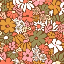 Tissu Begonia en coton motif fleurs fond Kaki - OEKO TEX