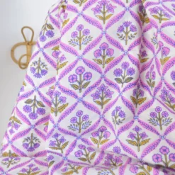 Tissu Block print Indien Mandawa – Motif fleurs lilas et blanc