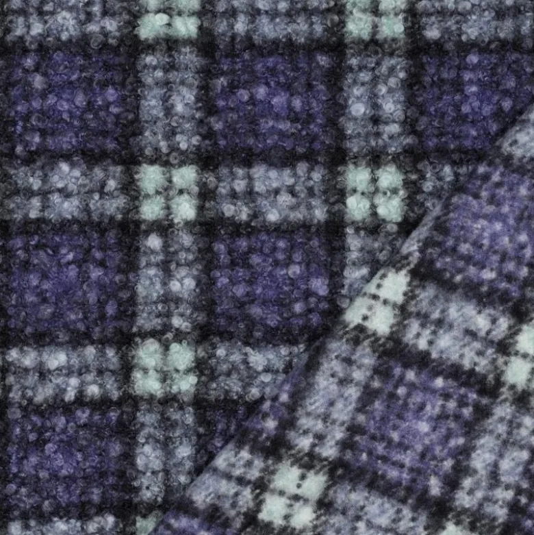 Tissu Bouclette Manteau Tartan lavande foncé