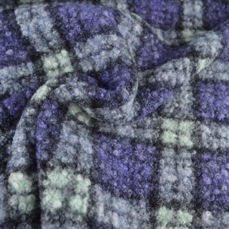 Tissu Bouclette Manteau Tartan lavande foncé
