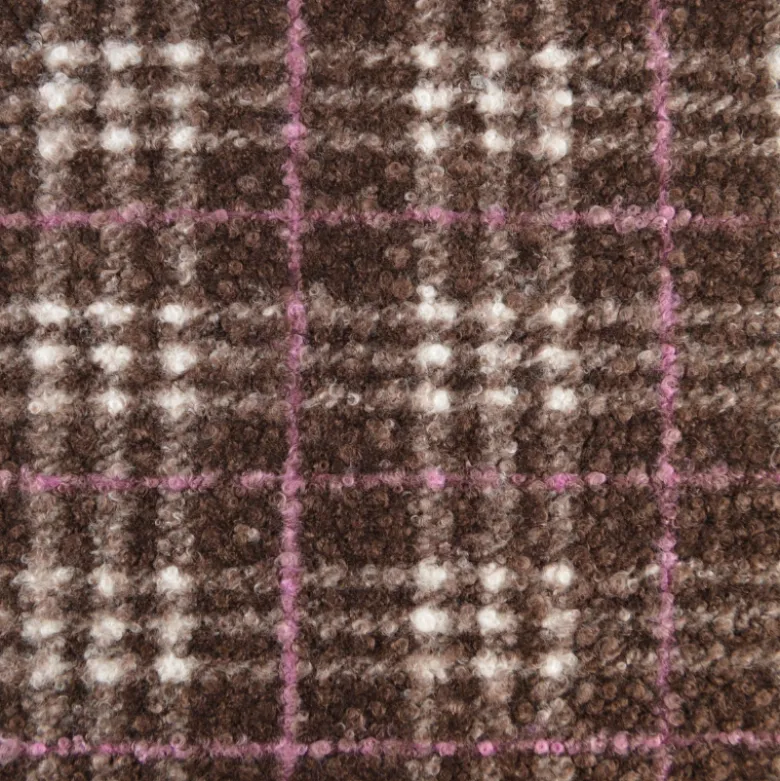 Tissu Bouclette Manteau Tartan Chocolat et rose
