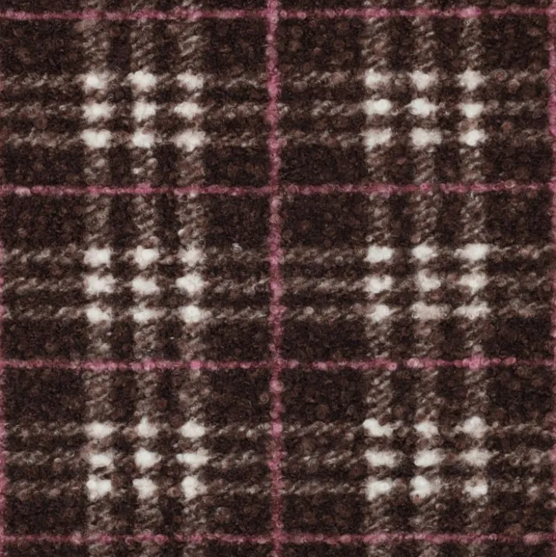 Tissu Bouclette Manteau Tartan Chocolat et rose