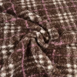 Tissu Bouclette Manteau Tartan Chocolat et rose