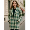 Tissu Bouclette Manteau Tartan Vert & Écru