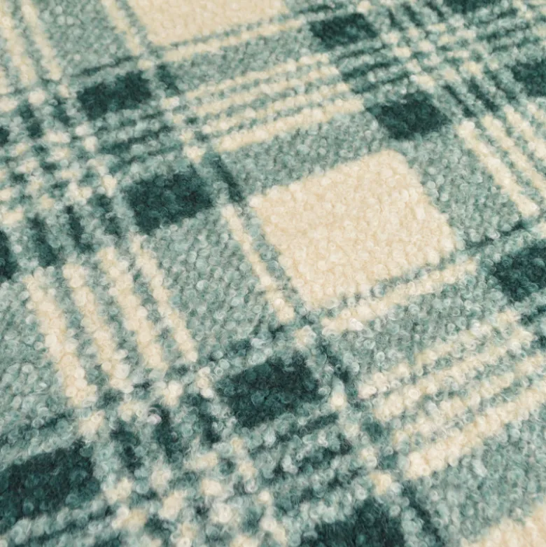 Tissu Bouclette Manteau Tartan Vert & Écru